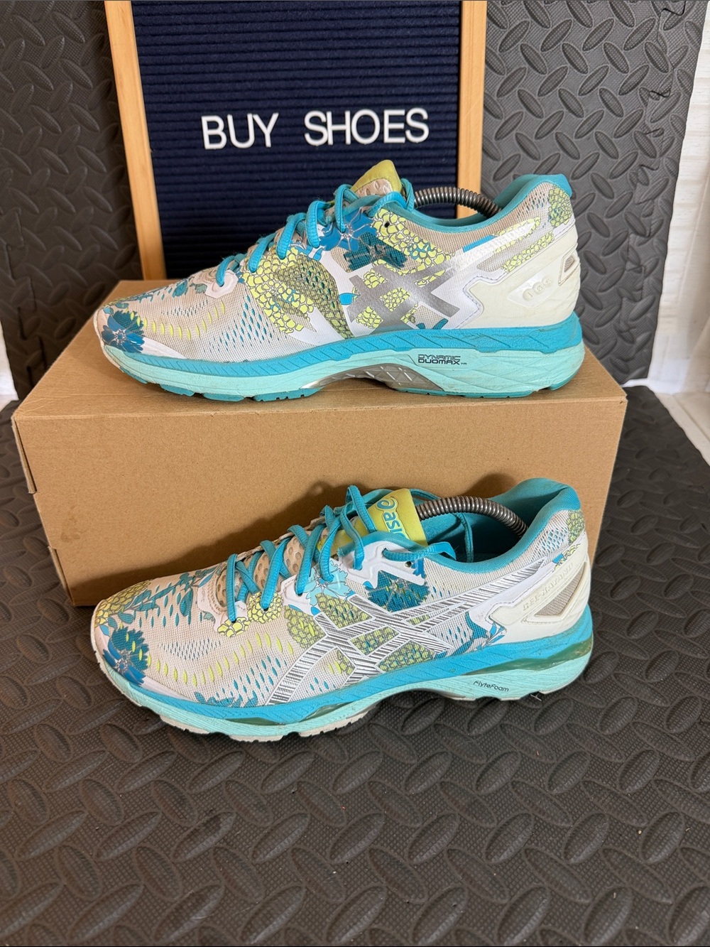 Asics Gel Kayano 23 Blue White Floral Running Shoes Sneakers Women Size 9.5 (#1)
